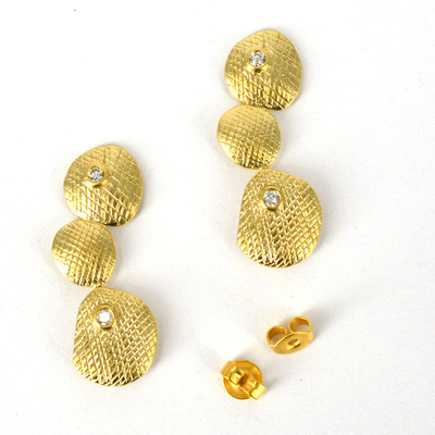 Gold Plate Brass/silver post CZ Stud 11x22mm 1 pair