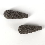 Carved Resin Teardrop Grey 10x29mm PAIR-resin-Beadthemup