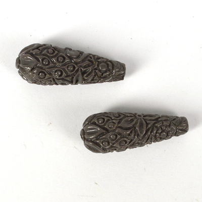 Carved Resin Teardrop Grey 10x29mm PAIR