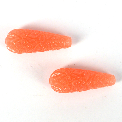 Carved Resin Teardrop Pink 10x29mm PAIR