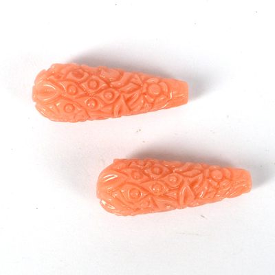 Carved Resin Teardrop  Apricot 10x29mm PAIR
