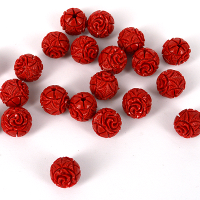 Carved Resin round  Red 10mm EACH bead
