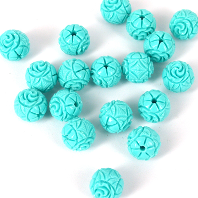 Carved Resin round Turquoise 10mm EACH bead