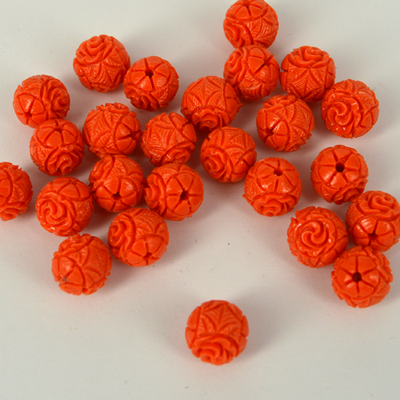 Carved Resin round Orange 10mm EACH bead