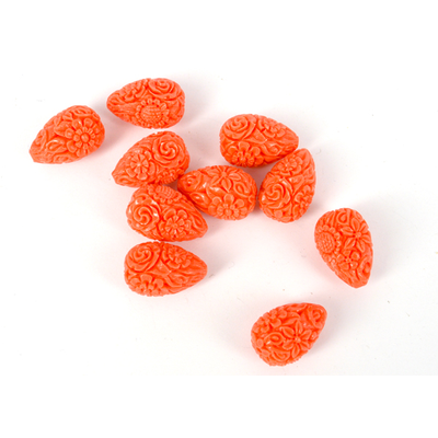 Resin Carved Teardrop Dark Coral 20x14mm per PAIR