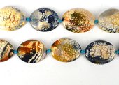 Agate Dyed Blue & Brown Crackled polished flat oval 38x28mm strand 9 beads-beads incl pearls-Beadthemup