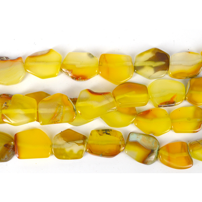 Agate Dyed Yellow polished slice 25x20mm strand 15 beads