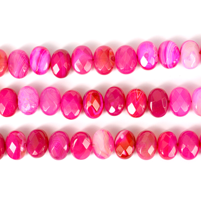 Agate banded dyed pink side drill oval 13x18mmstr 32 beads
