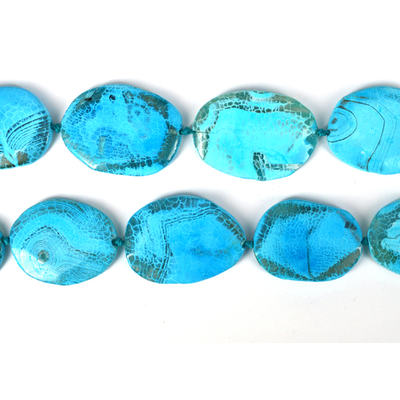Agate Dyed crackled flat nugget aqua approx 60x45 EACH bead