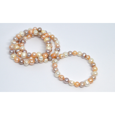 Fresh Water Pearl Natural multicolour 8-9mm Elastic Bracelet