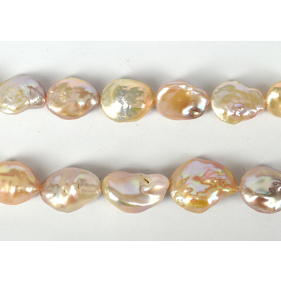 Fresh Water Apricot Baroque Coin Pearl 16-20mm strand 15 pearls