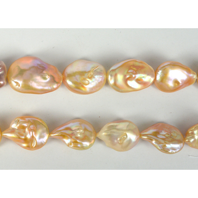 Fresh Water Apricot Baroque Coin Pearl 20x26-30mm strand 15 pearls