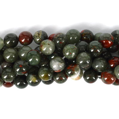 African Bloodstone Polished Round 12mm strand 33 beads