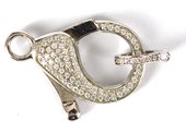 Rhodium plate Brass CZ Lobster + Ring 40mm total length EACH-clasps and jump rings-Beadthemup