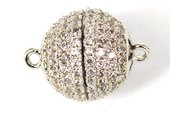 Rhodium plated Brass CZ Clasp Magnetic 14mm EACH-clasps and jump rings-Beadthemup