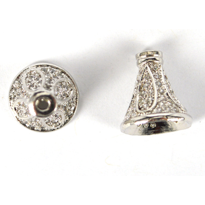 Rhodium plate Brass CZ cone 11x10mm EACH