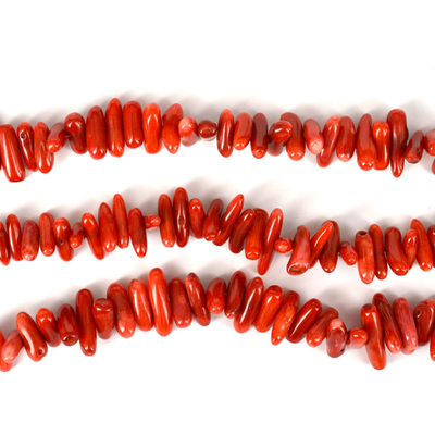Coral Red center drill stick 15mm strand 62 beads