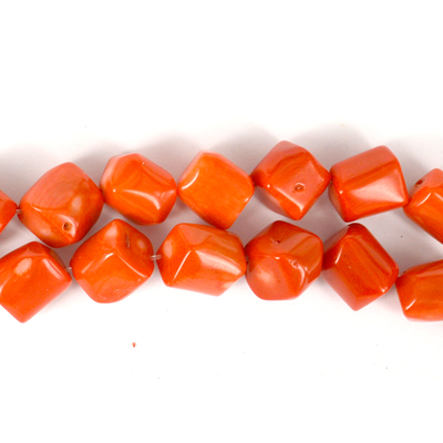 Coral Orange Cube rounded side Drill 16mm strand 25 beads