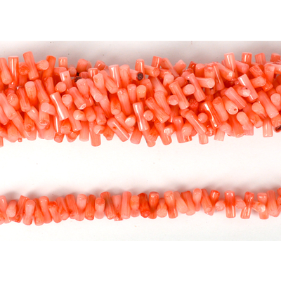 Coral Apricot centre drill tube 8x3mm strand 130 beads