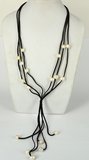 Faux Suede & 18 Fresh Water Pearl necklace Black 72cm +20cm tassel-jewellery-Beadthemup