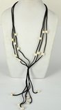 Faux Suede & 18 Fresh Water Pearl necklace Black 72cm +20cm tassel-necklaces-Beadthemup
