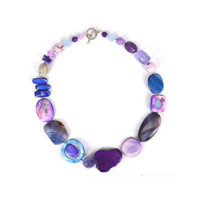 Purple Agate, MOP, Coral, Howlite necklace 56cm