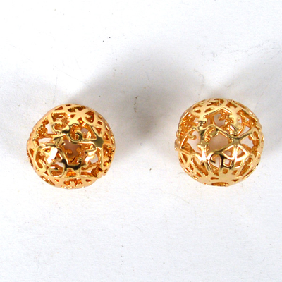 24K Gold plate brass bead round filligree 12mm 1 pack