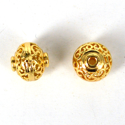 24K Gold plate brass bead Rondel filligree 10x9mm 1 pack
