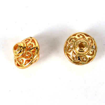 24K Gold plate brass bead rondel fillgree 12x13mm 1 pack