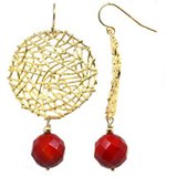 Mia Faceted red Coral Gold Round Wire drop 56mm Earrings-jewellery-Beadthemup