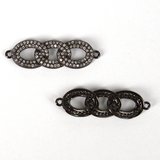 Black Rhodium plate CZ Connector 33x9mm 3 chain link incl rings-findings-Beadthemup