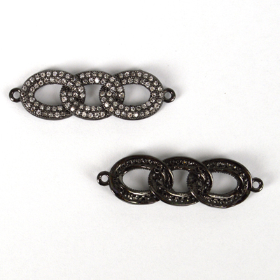 Black Rhodium plate CZ Connector 33x9mm 3 chain link incl rings