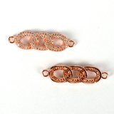 ROSE Gold plate CZ Connector 33x9mm 3 chain link incl rings-findings-Beadthemup