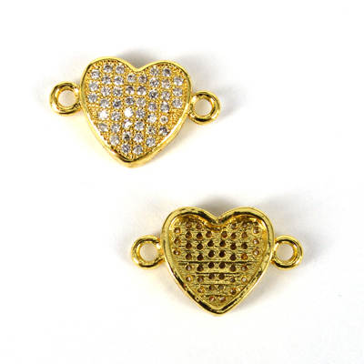 Gold plate CZ Connector 9x6mm Heart incl rings