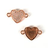 Rose Gold plate CZ Connector 9x6mm Heart incl rings-findings-Beadthemup