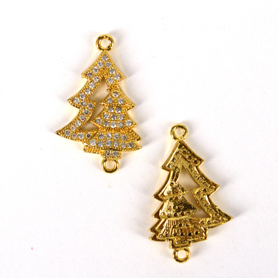 Gold plate CZ Connecter Christmas Tree 24x15mm incl rings