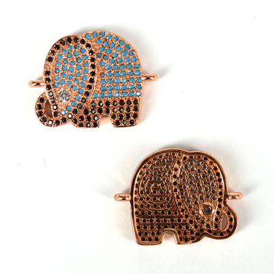 Rose Gold Plate CZ Connecter Elephant 22x17mm incl rings