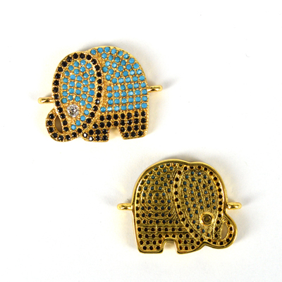 Gold Plate CZ Connecter Elephant 22x17mm incl rings