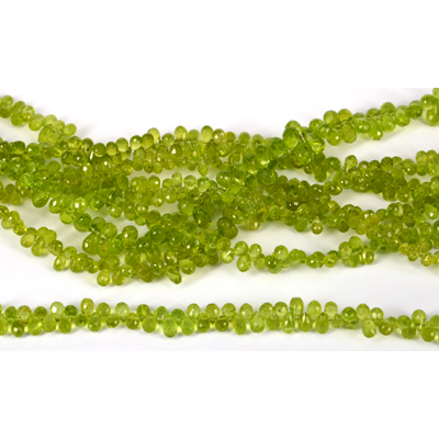 Peridot Fac.Top drill Briolette app 5x3.5mm str 100 beads