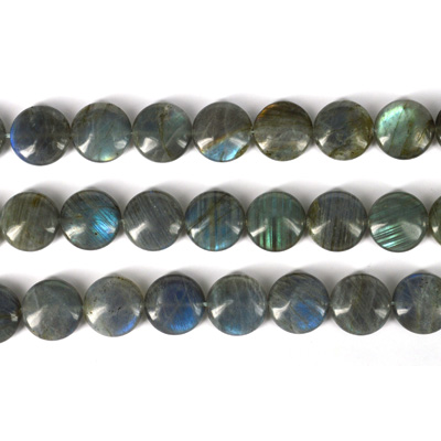 Labradorite Blue Fire Pol.Flat 18mm Round str 22 beads