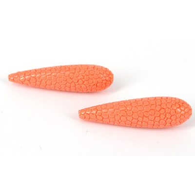 Carved Resin Teardrop Coral 10x38mm PAIR