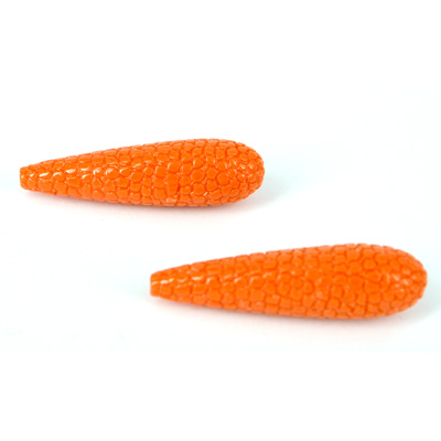 Carved Resin Teardrop Orange 10x38mm PAIR