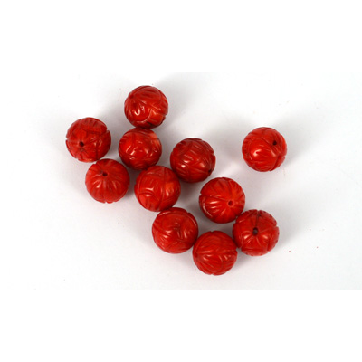 Coral AAA Red Carved round 12mm EACH BEAD