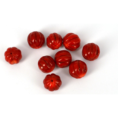 Coral AAA Red Carved Melon 15mm EACH BEAD