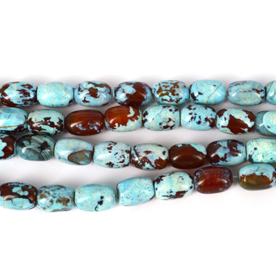 Agate Pol.Barrel Aqua/Chocolate 18x13mm EACH BEAD