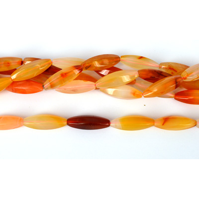 Carnelian Pol.6 sided Olive 30x10mm str 13 beads