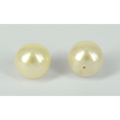 Fresh Water Pearl White almost Round Hole 0.7 13-14mm Pair