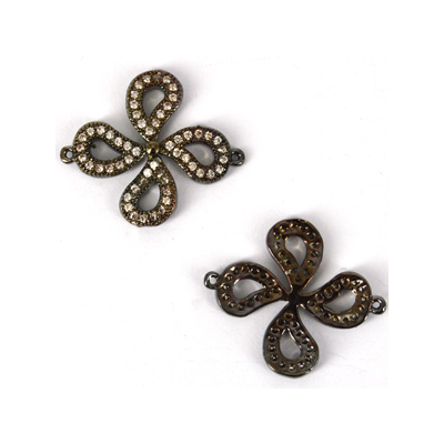 Black Rhodium plate brass CZ Conector flower 18x21mm Each