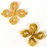 Gold plate brass CZ Conector flower 18x21mm Each-findings-Beadthemup