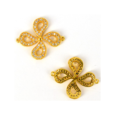 Gold plate brass CZ Conector flower 18x21mm Each